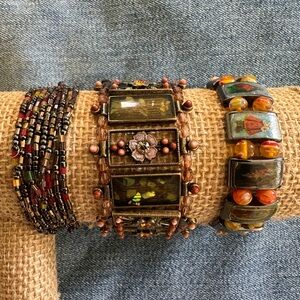 Boho Vintage Style Bracelet Stack Set | Beaded Artisan Cuff & Stretch Bracelets